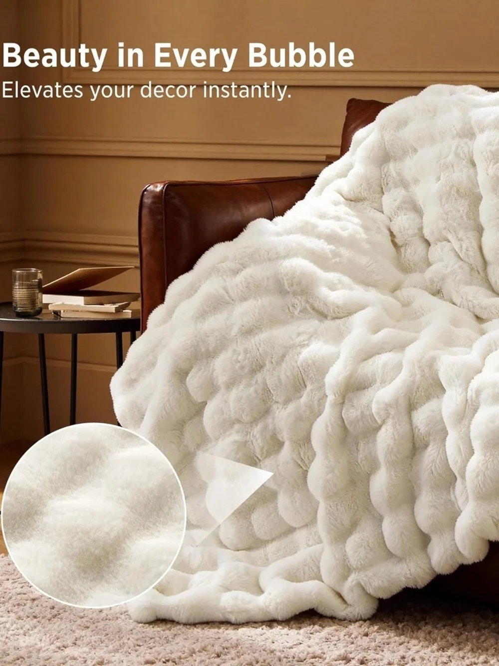 GentleSoft Bubble Faux Fur Throw Blanket Cream 50x60 New Open Box